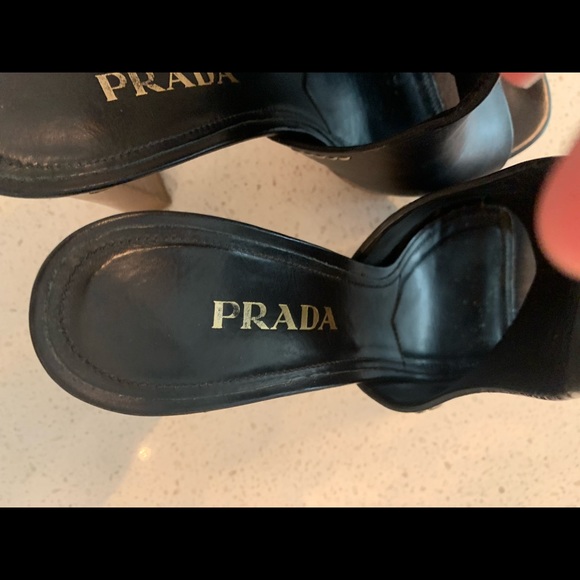 Prada Black Leather Wooden Block Heel - Picture 11 of 14